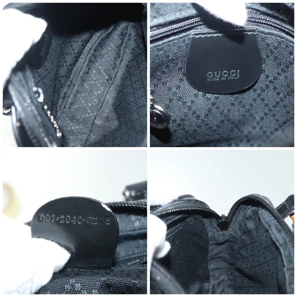 GUCCI Bamboo Hand Bag Nylon 2way Black Silver 007 2040 0275 Auth 141697 - Picture 15 of 16